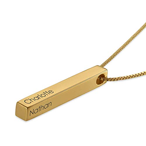 Myka - Custom Your Own -Gp- Myka 3D Bar Necklace-Engraved Inspirational Mantra Jewelry Gold Plating #TOP2
