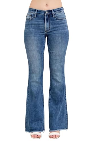 Judy Blue Mid Rise Vintage Fray Hem Flare, Inseam 33