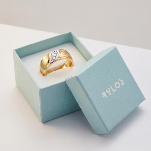 Image of Rylos His /Hers Couples Wedding Bands with Diamonds, Sterling Silver or Yellow Gold Plated, Comfortable Fit, Sizes 6-13, Elegant Couple Rings Symbolizing Commitment