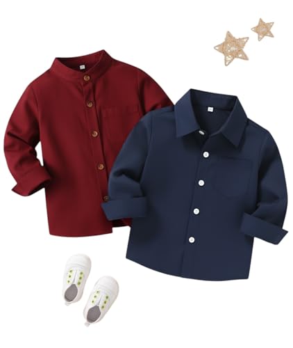 Image of Boys Shirt, Black and White Plaid and Light Blue Solid, Long Sleeve Button-Up, 2 Pack