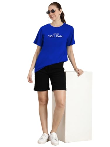 Image of LEOTUDE Women's Boyfriend /Loose Fit Round Neck Half Sleeve Cottonblend Tshirt (Color Blue)