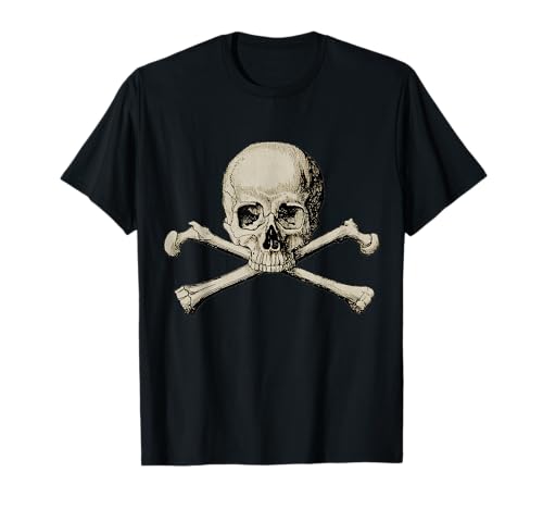 Shirt Struck Unisex Adults Retro Skull and Crossbones T-Shirt, Black, S