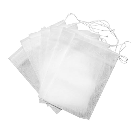 Juego de 100 bolsas de filtro de té desechables, bolsas de té de malla con cordón, filtros de especias de tela no tejida para té suelto de hierbas (18 x 20 cm, blanco)