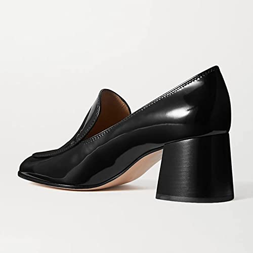 FOWT Women's Round Toe High Chunky Heel Pumps, Side V Cut Slip On Pumps for Ladies, Casual Comfy Non-Slip Office Party Dress Unisex Shoes US Size 4-162