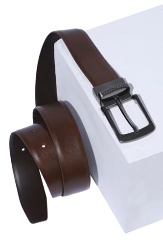Image of Louis Philippe Men's 100% Italian Leather Brush Gun Metal Buckle Formal Reversible Belt