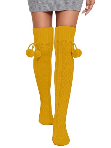 Image of YELAIVP Women's Thigh High Socks - Extra Long Cable Knit Over the Knee Socks and Leg Warmers