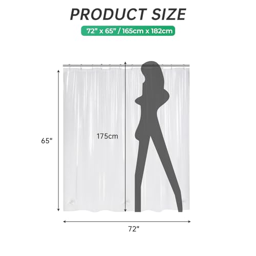 AmazerBath Plastic Shower Curtain, 72" W x 65" H EVA 8G Thick Bathroom Shower Curtains No Smell with Heavy Duty Clear Stones and 12 Rust-Resistant Grommet Holes-Clear