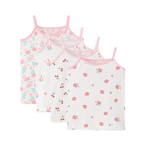 BINIDUCKLING Baby Undershirt, Toddler Girl Cotton Camisole Kid Sleeveless Tank Top Pink Cami Pack of 4,tank3,3T Cover