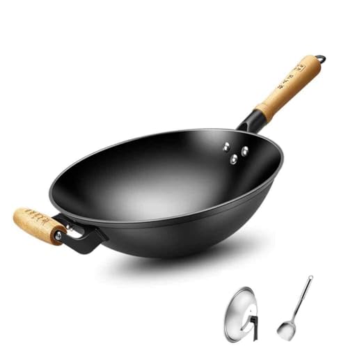 Wok de hierro fundido hecho a mano con mango de madera miniatura 1