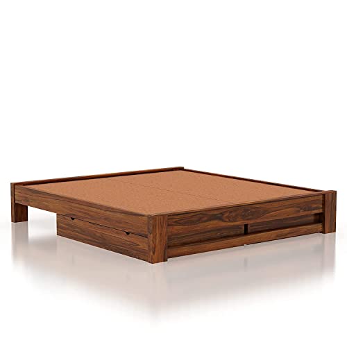 Image of SHRI MINTU'S ART Solid Sheesham Wood King Size Bed Without Storage | Wooden Double Bed Cot Bed for Bedroom Furniture | Palang Double Bed for Hotels | All (Queen, Brown)