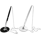 NUOBESTY 2 Stück pack Metall Tischkugelschreiber mit Kette Vertikaler Business Signaturstift Rutschfest Flüssig Schreibend für Büro Bank und Hotel