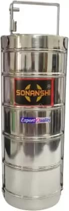 Stainless Steel Traditional Indian Tiffin Carrier l Lunch Boxes for School/Office/College (5 Containers)