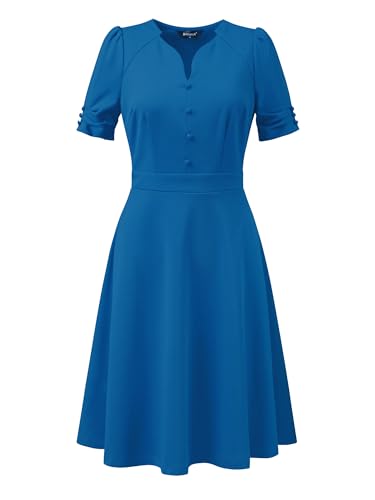 Image of Allegra K Formal Work Dress for Women's Puffy Sleeve A-Line V Neck Office Dresses