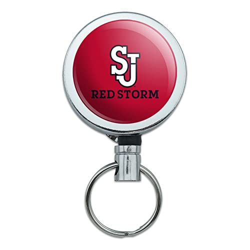 St. John's University Red Storm Logo Heavy Duty Metal Retractable Reel ID Badge Key Card Tag Holder with Belt Clip