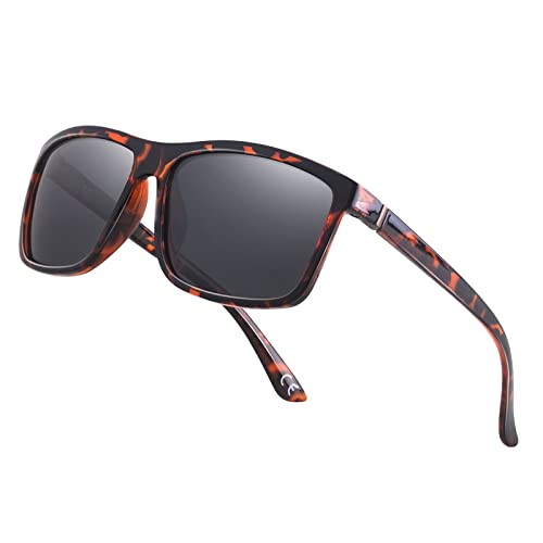 NIEEPA Men's Driving Sports Polarized Sunglasses Square Wayfarer Fashion Glasses(GlossyLeopard Frame/Grey Lens)