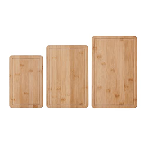 Farberware Bambus-Schneide-Set mit umlaufendem Saftbrunnen und versenkten Griffen, wendbare Küchen-Schneidebretter für Unterhaltung und Mahlzeitenvorbereitung, 3-teilig Cover