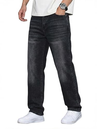 Dokotoo Men Mens Baggy Wide Leg Jeans Stretch Loose Fit Denim Pants Casual Hip Hop Streetwear Black