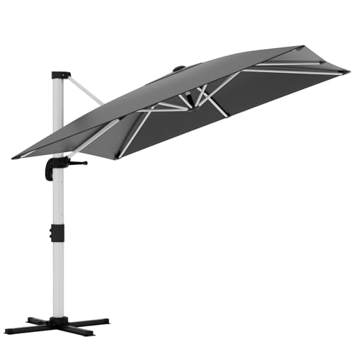 Devoko Parasol de balcon - 300 x 300 x 260 cm - En aluminium - Avec housse - Imperméable - Avec manivelle - Protection solaire UV50+ - Rotation à 360 °, gris
