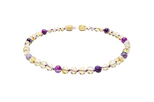 Genuine Amber Necklace From Baltic Sea Made With Polished Lemon and Violet Agate 45 cm (17.7 inches)2