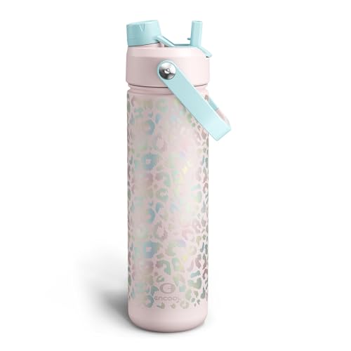 Image of ENCOOL Insulated Water Bottle with Straw Stainless Steel Water Bottle, Leak-Proof, BPA-Free, Double Wall Vacuum Keeps Cold for 24 Hours for Sports, Travel, School (26 oz, Pastel Leopard)