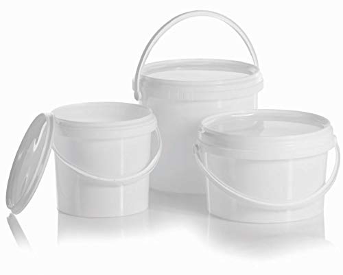 B2C Plastic Buckets Tubs White Containers Tamper Evident Lids 0.5L 1L 3L 5L 10L 25L (30, 15L)