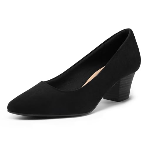 Image of mysoft Women's Chunky Stacked Heel Pumps Closed Toe Dress Shoes Comfortable Slip On Pumps