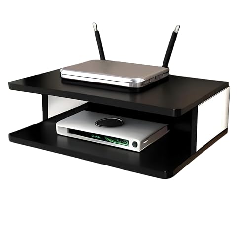 Image of Engineered Wood Set Top Box Stand TV Stand WiFi Router Rack Wall Shelf for Living Room Stylish Hanging Rack Organizer Shelf Furniture (Black & White)