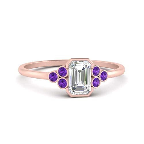 Image of Choose Your Gemstone Bezel Set Petite Diamond CZ Ring Rose Gold Plated Emerald Shape Petite Engagement Rings Everyday Jewelry Wedding Jewelry Handmade Gifts for Wife US Size 4 to 12