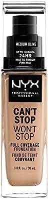 NYX PROFESSIONAL MAKEUP Can't Stop Won't Stop Foundation, 24h Full Coverage Matte Finish - Medium Olive