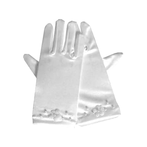 Pink Princess First Communion Gloves for Girls 7-16 - Kids Satin Girls Short White Gloves Cotillion/Tea Party for Dress Up guantes para primera comunion niñas blancos 4-7 4t Cover