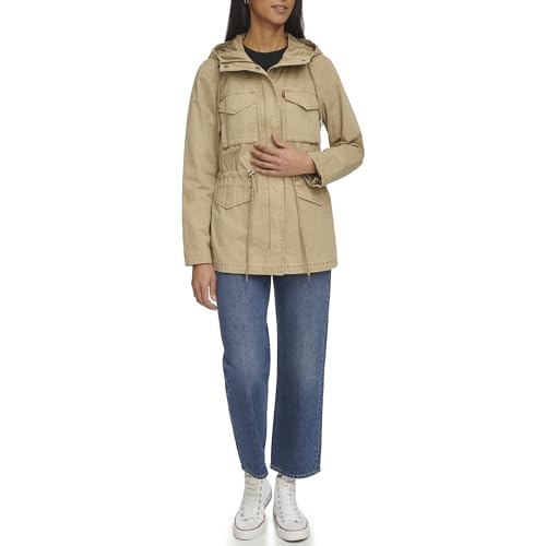 Levi's Women's Four Pocket Hooded Military Jacket Coat, Safari, XS - image 1