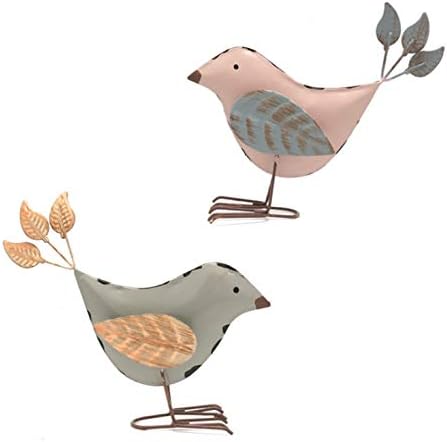 Notakia Small Animal Statues Metal Tin Works Decorative Small Cute Lovers Songbird Song Bird Statue Figurine Home Décor, 5.5" x 5.7" x 1.8", Rust/Brown (2Pcs Metal Birds)