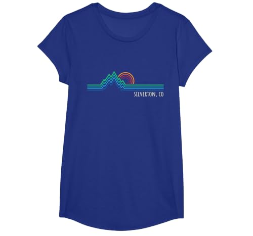 Silverton Colorado USA Retro Style Mountain Design T-Shirt, Girls, Royal Blue, Large