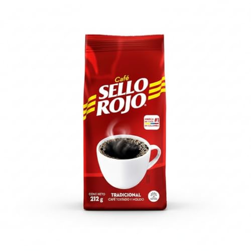 Café 100% Colombiano Tostado y Molido, Sabor Equilibrado y Aroma Intenso - Café Sello Rojo Tradicional - Marca Líder en Colombia - 212g - NEXU