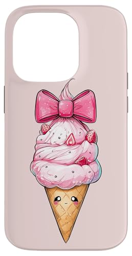 アイスクリームコーン ストロベリーガール ピンク コケット リボン スマホケース iPhone 14 Pro 用