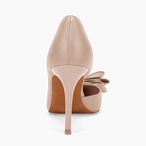 Womens Bow Heels Closed Pointed Toe Dress Shoes Stiletto Slip On Wedding Pumps Nude #TOP6