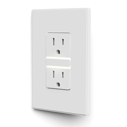 Image of ELEGRP Decorative Outlet Night Light, Electrical Wall Outlets with Built in Led Guidelight 4000K, Tamper Resistant Receptacle, 15 Amp 125 Volt, Plate Cover Included, Matte White, 1 Pack