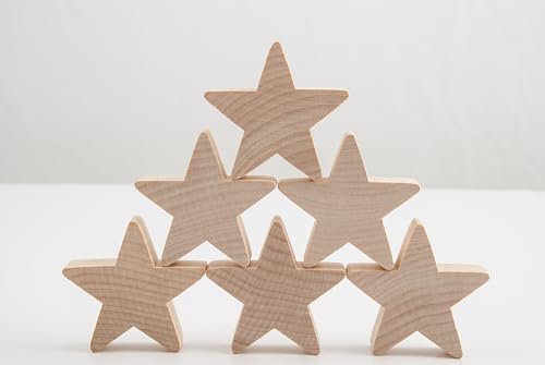 Wood Star Cutouts 3/4 inch by 3/16 inch Thick, 100 Pack Wooden Stars for DIY Crafts, Christmas, and July 4th