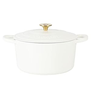 Crock Pot Artisan 6-Quart Round Dutch Oven – Matte Linen White w/Gold Knob