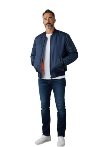 Image of Fashion Force Mens MA1 Bomber Jacket Heavy Padded Military Army Pilot Biker Coat S-5XL (UK, Alpha, M, Regular, Regular, Navy)