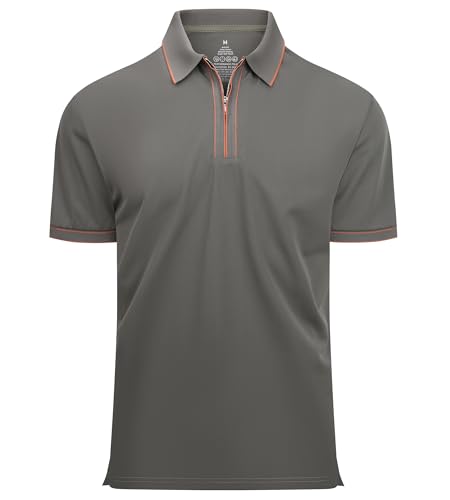 Alex Vando Mens Zipper Golf Shirt Moisture Wicking Zip Up Solid Fashion Polo Shirts