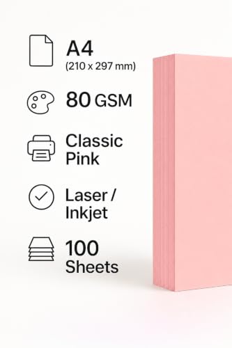 Image of A4 Premium Rose Pink Paper - 80 GSM Ultra Smooth Finish | Double Side Printable Colored Sheets For Invoicing, Office, Craft, Letterhead & Projects | Pack of 100 Sheets (Rose Pink)
