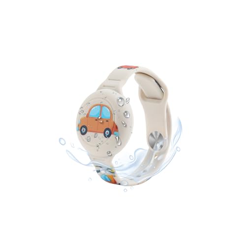 MIRPARVA Kinder Armband für AirTag Silikon Wasserdicht Armband Kompatibel mit AirTag Versteckt Hülle für Kleinkind Erwachsene (beige Auto)