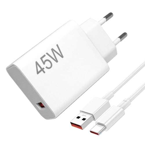 Caricabatterie USB da 45 W per Xiaomi Red-mi Note14 5G /14 Pro/15 Pro/15, Poco X7 X5 X4 X3 F7 F5 M7 M6 C75 C65, caricabatterie rapido per Xiaomi, USB C con cavo di ricarica 6A tipo C da 2 m