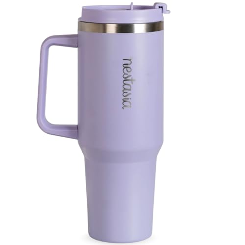Image of Nestasia GripSip40 Tumbler with Straw & Side Handle 1.2L | Insulated Stainless Steel Sipper Water Bottle for Adults with Dual Flip Opening Sip-Swig Leakproof Lid for Office & Gym (Periwinkle)
