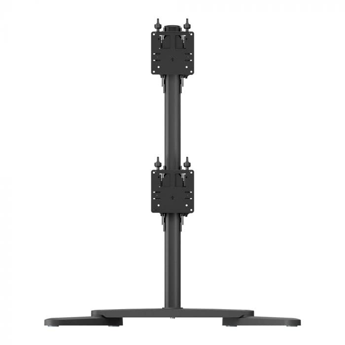 Atdec AWMS-2-BT75-FS-B Â Freestanding Dual Stack Heavy Monitor Desk Mount - Flat and Curved up to 49in - VESA 75x75, 100x100 - Tool-Free Adjustable Monitor Height, tilt, pan - Quick Display Release