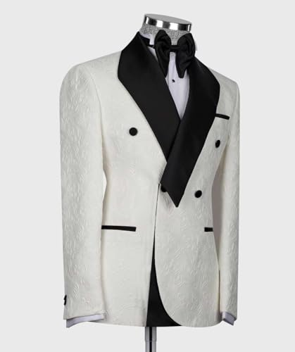 Men's White Jacquard Tuxedo Blazer with Black Satin Shawl Lapel Wedding, Prom, Gala, Dinner, or Stage2