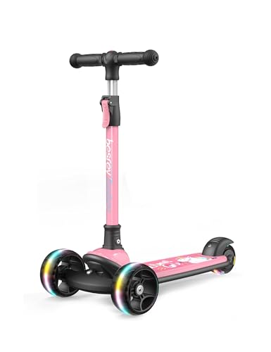 Image of besrey 3 Wheel Scooter for Kids Ages 3-10 with 4 Adjustable Height | LED Light Wheels, Foldable Toddler Scooter, Extra Deck, Lean-to-Steer Design, Sturdy and Safe