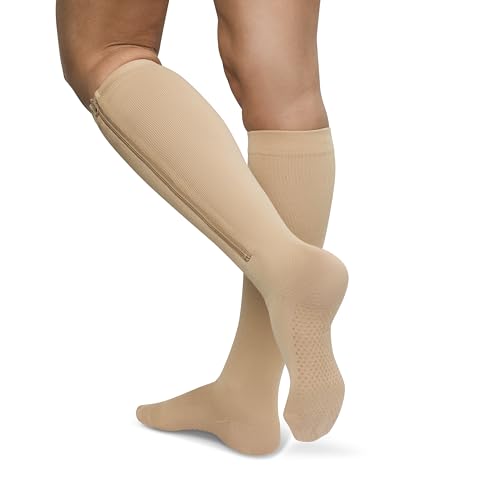 Image of TheraMagic Zipper Compression Socks for Men & Women, 20-30mmHg Closed Toe Graduated Zippered Compression Stocking