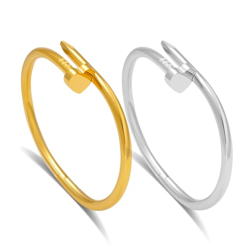 FAFUGA 18 K Gold Plated Double Bangle Bracelet Stack Love Jewelry Set for Women Gift with Box